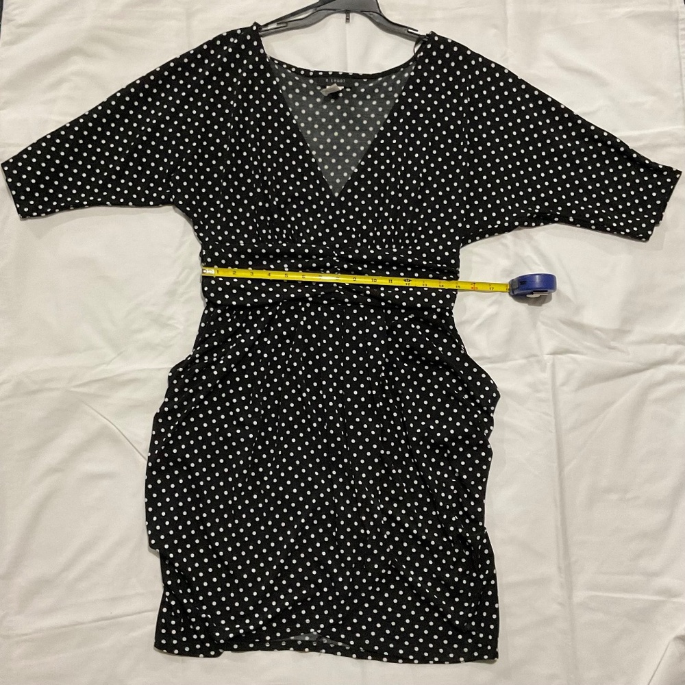 Blue/white polka dot faux wrap dress, size 14